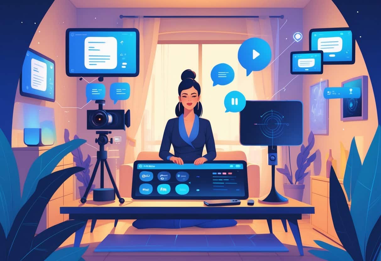 Performer using Lovense Cam Shows digital control panel during live streaming with interactive audience.