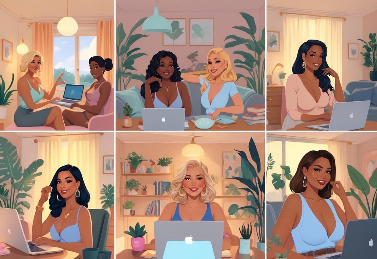 Confident mature women streaming on milf cams with digital equipment