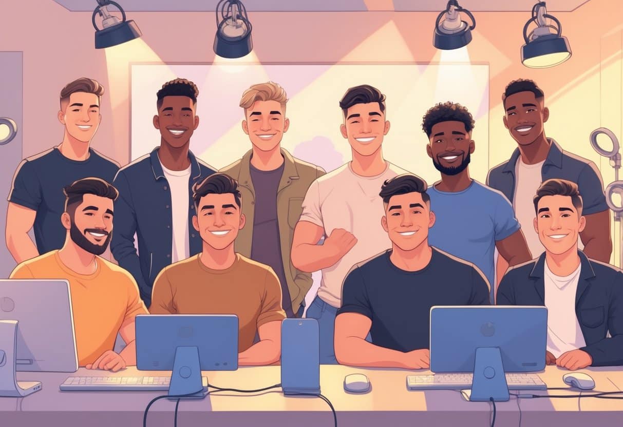 Diverse gay male cam models streaming on gay cams platform